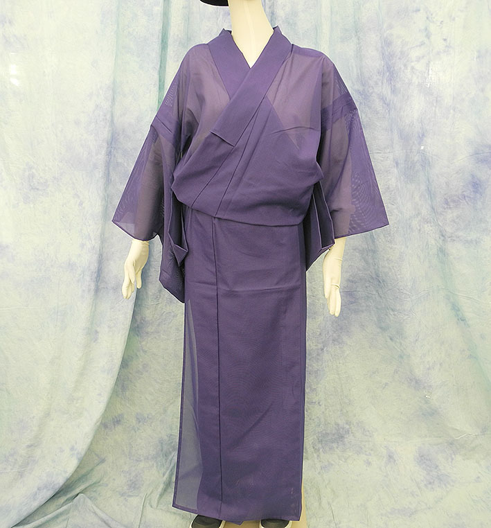 3k819 名古屋帯 絹 夏帯 夏物 絽 紫 柄物 和装 着物